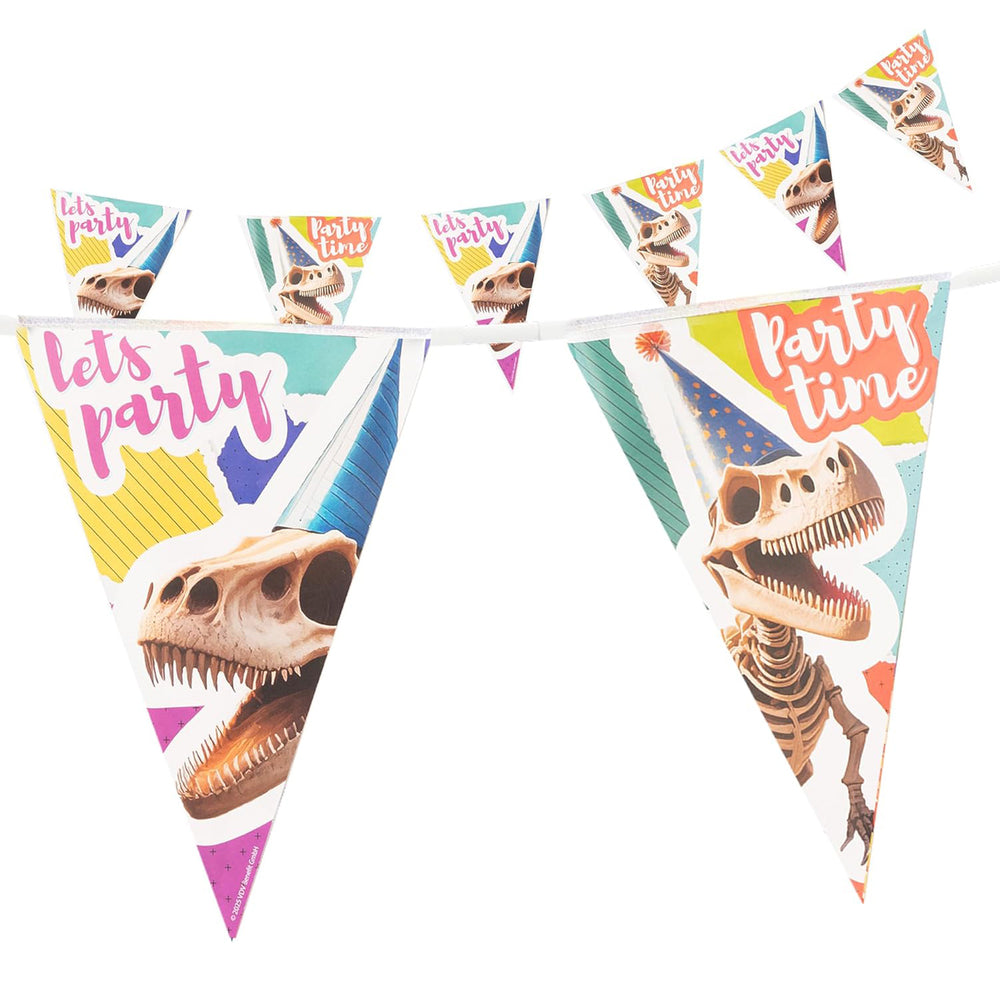 Dino skeleton pennant banner 16 ft party garland multicolored