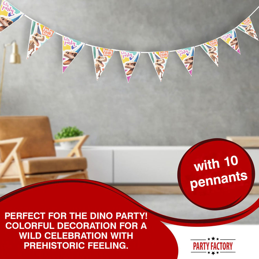 Dino skeleton pennant banner 16 ft party garland multicolored 3