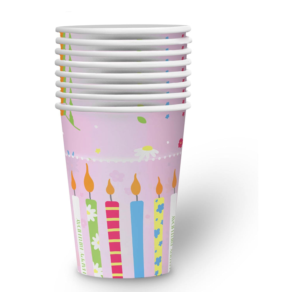 Paper cups Happy Birthday pink 8 oz 8 pack