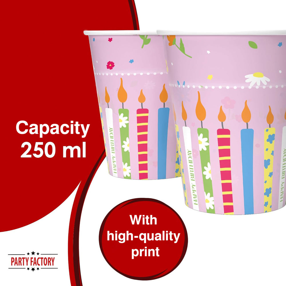 Paper cups Happy Birthday pink 8 oz 8 pack 2