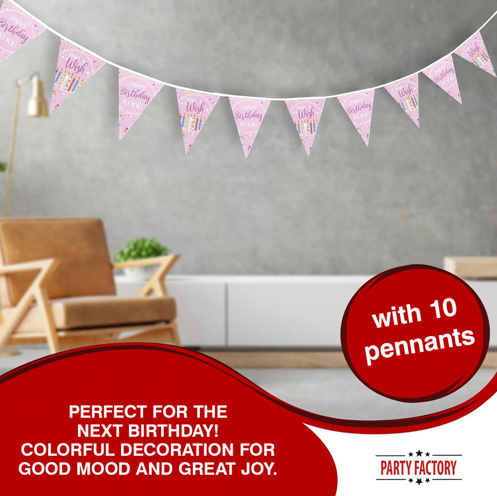 Happy Birthday pink pennant banner pink 16 ft 3