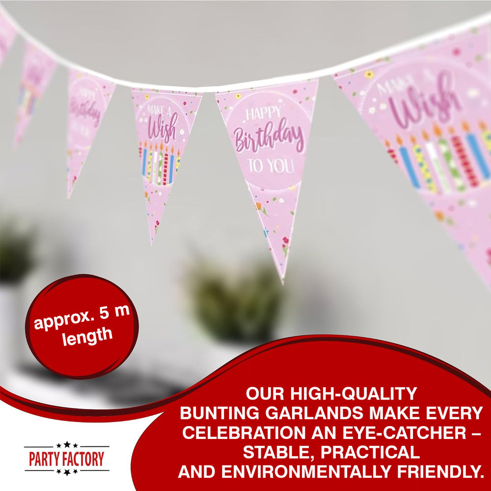 Happy Birthday pink pennant banner pink 16 ft 4