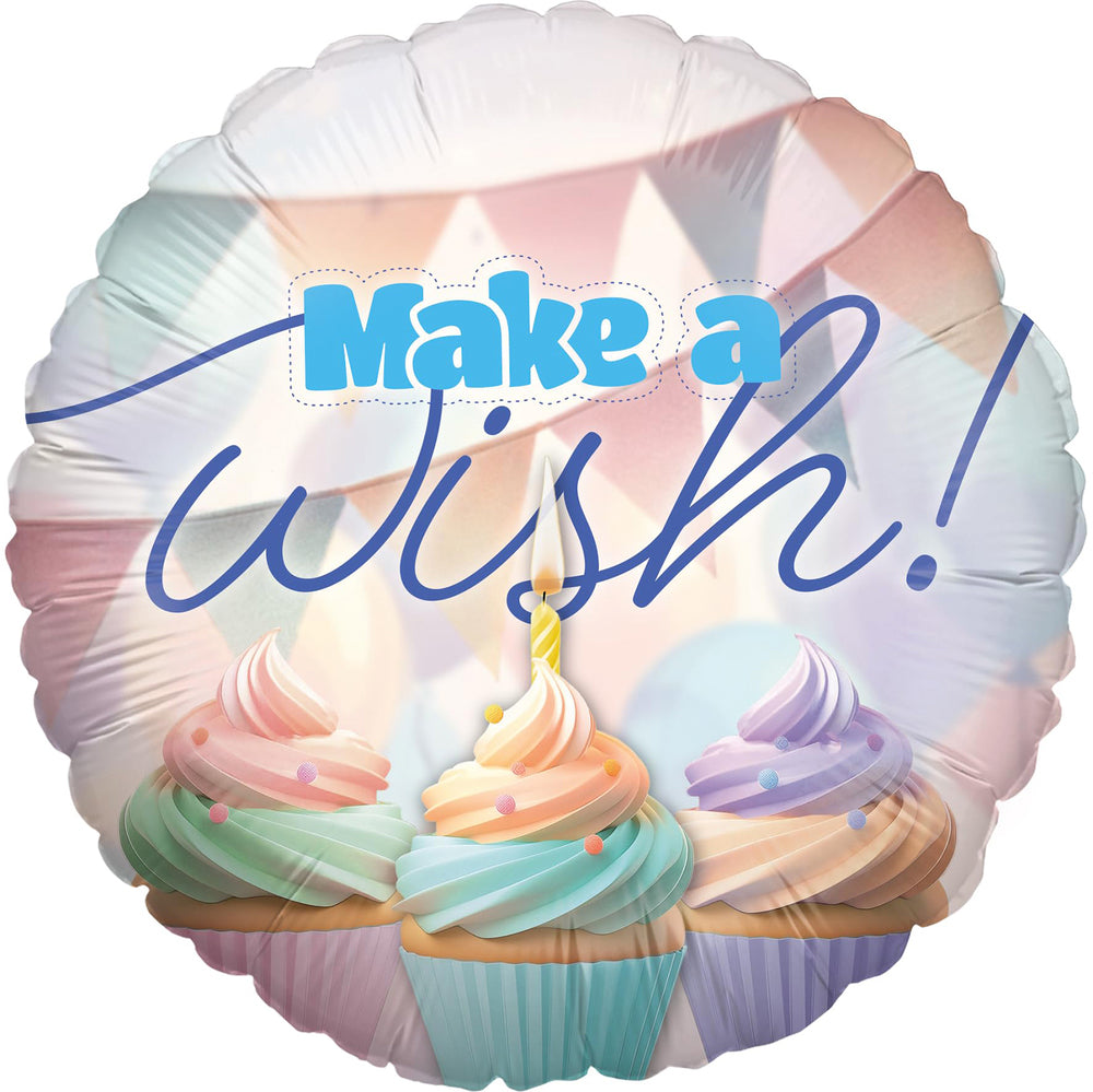 Foil balloon Happy Birthday party pastel 17 in. round Make a wish