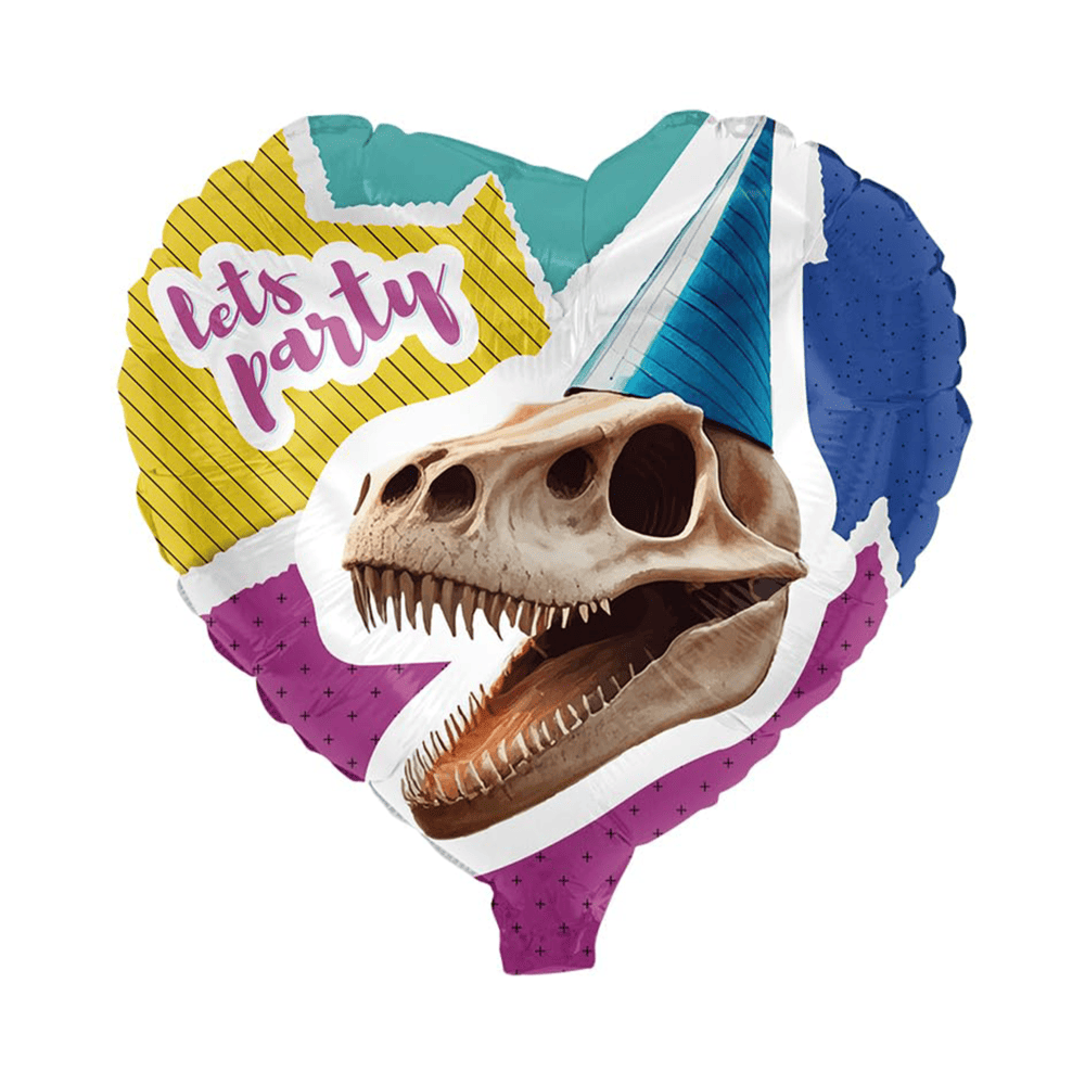 Dino skeleton heart foil balloon multicolored 17 in.