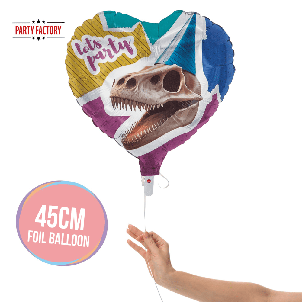 Dino skeleton heart foil balloon multicolored 17 in. 2