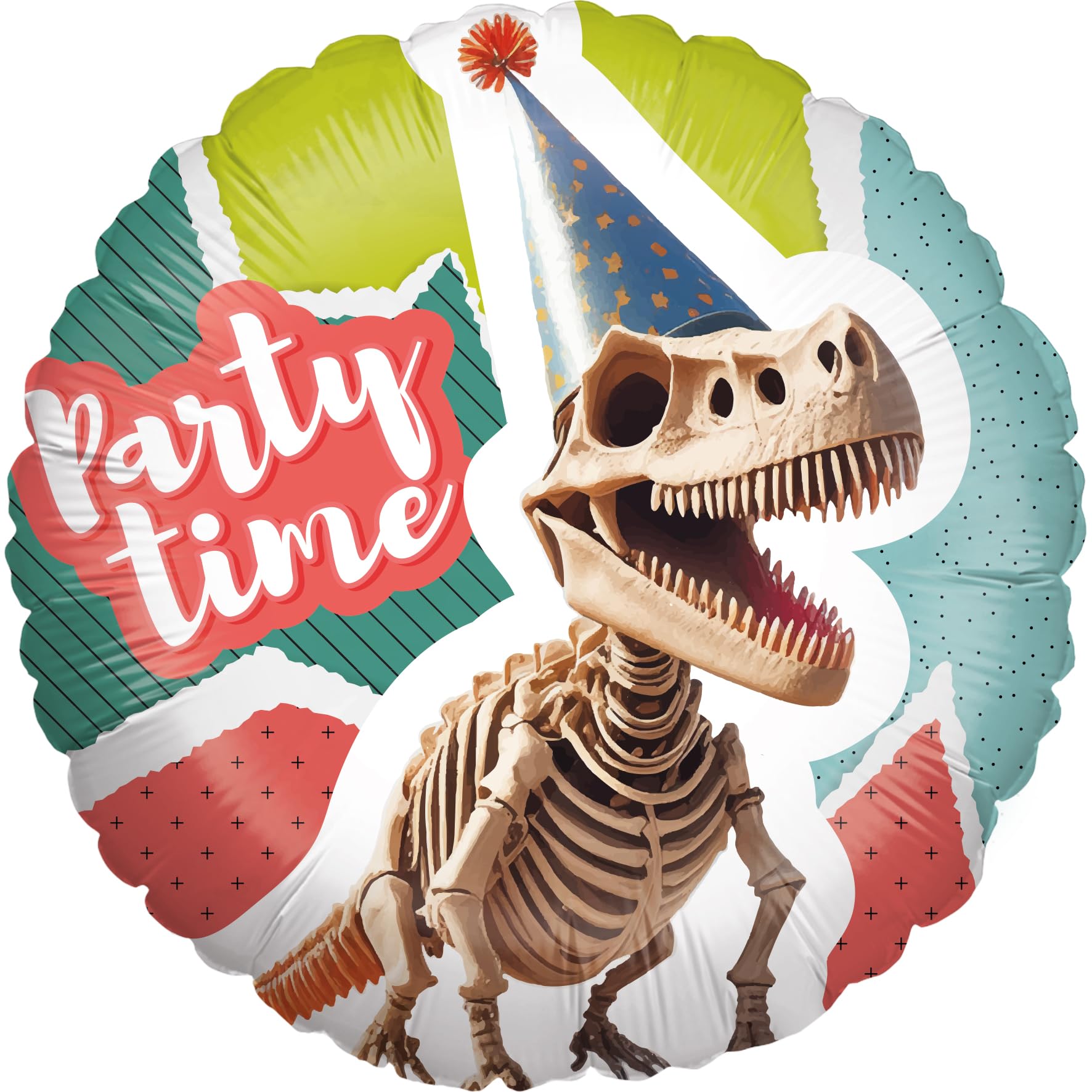 Dino skeleton foil balloon 17 in. multicolored round