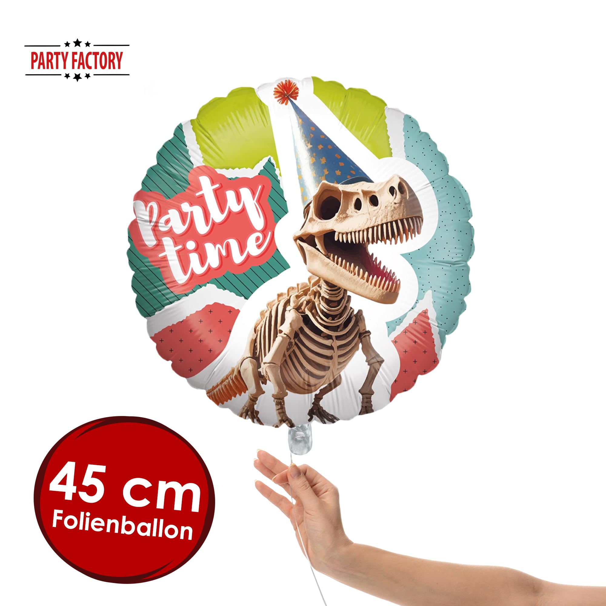 Dino skeleton foil balloon 17 in. multicolored round 2