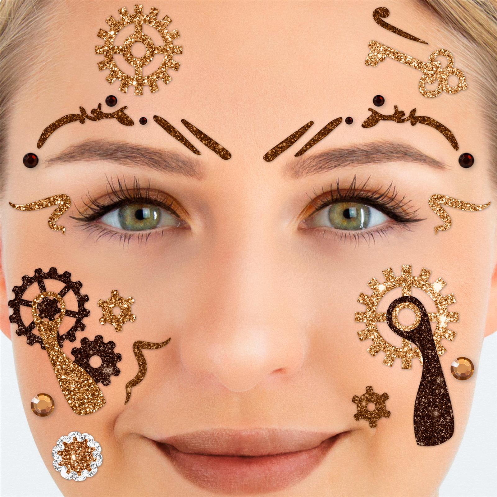 Face Tattoo steampunk gold brown glitter