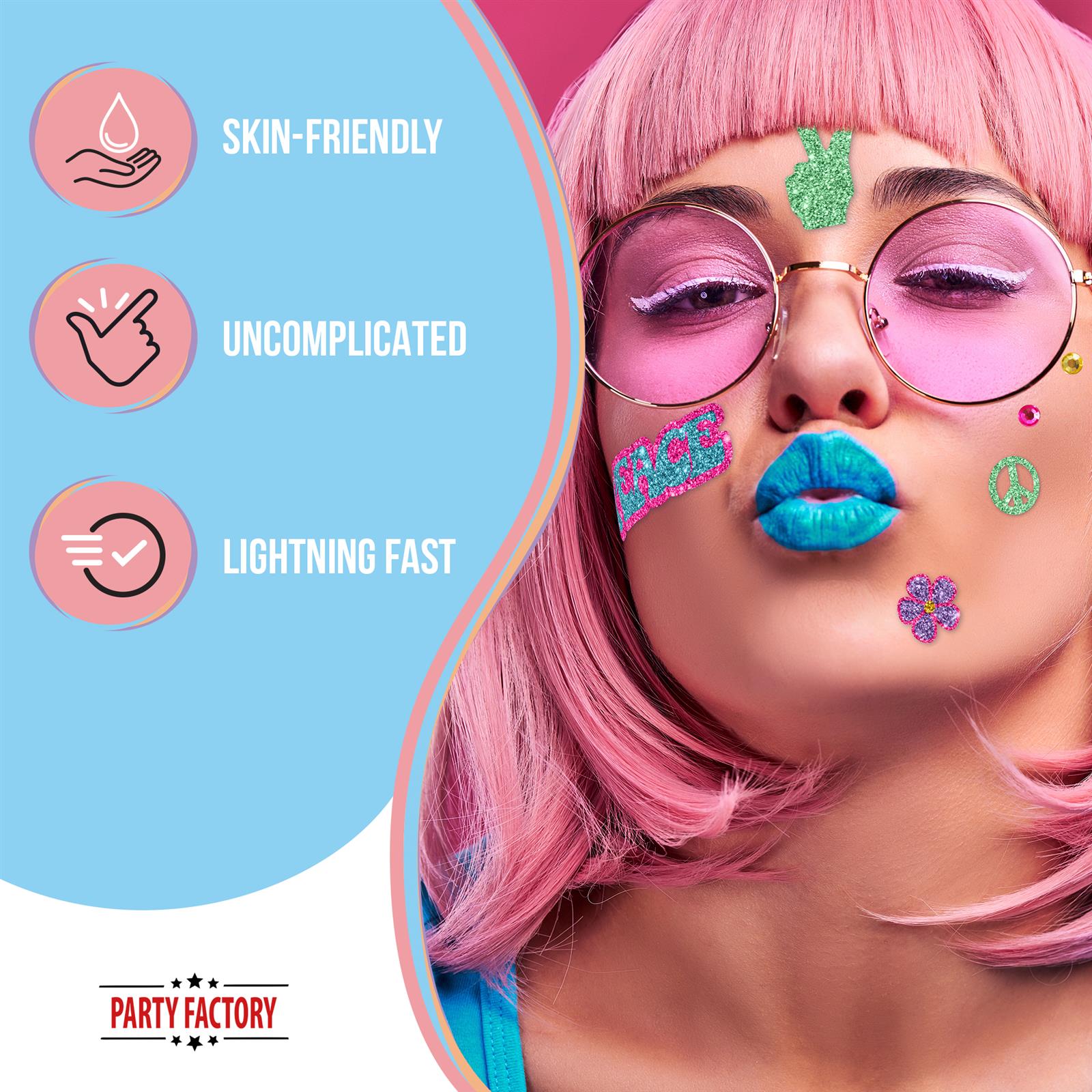 Face Tattoo flower power colorful glitter 4