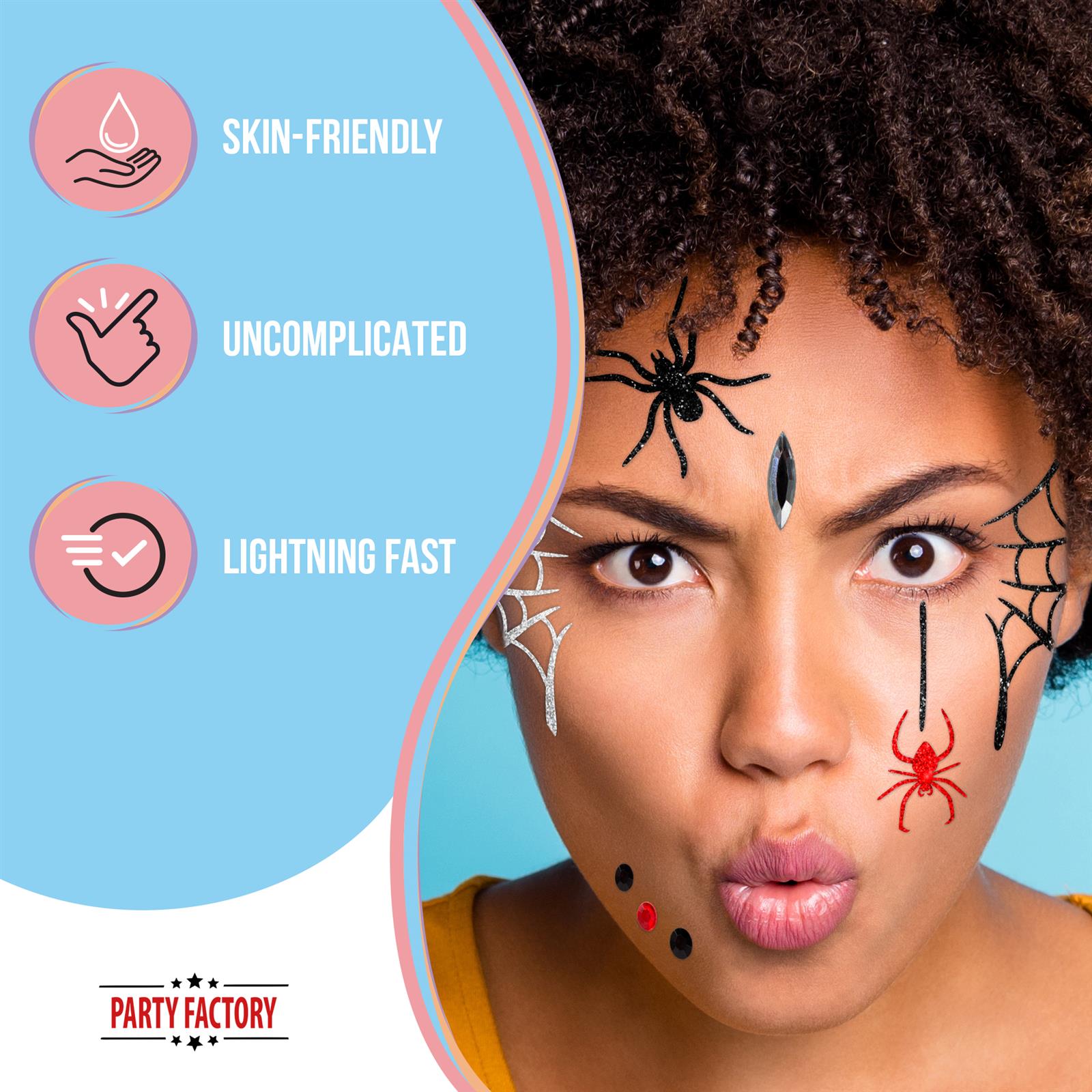 Face Tattoo spiders for Halloween silver black red glitter 4