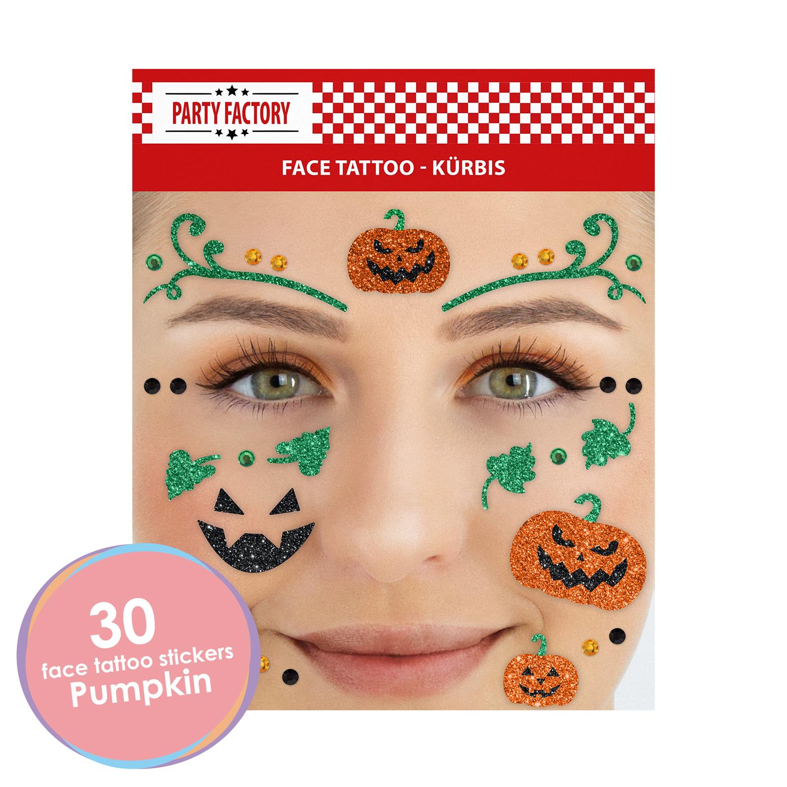 Face Tattoo pumpkin for Halloween orange green glitter 2