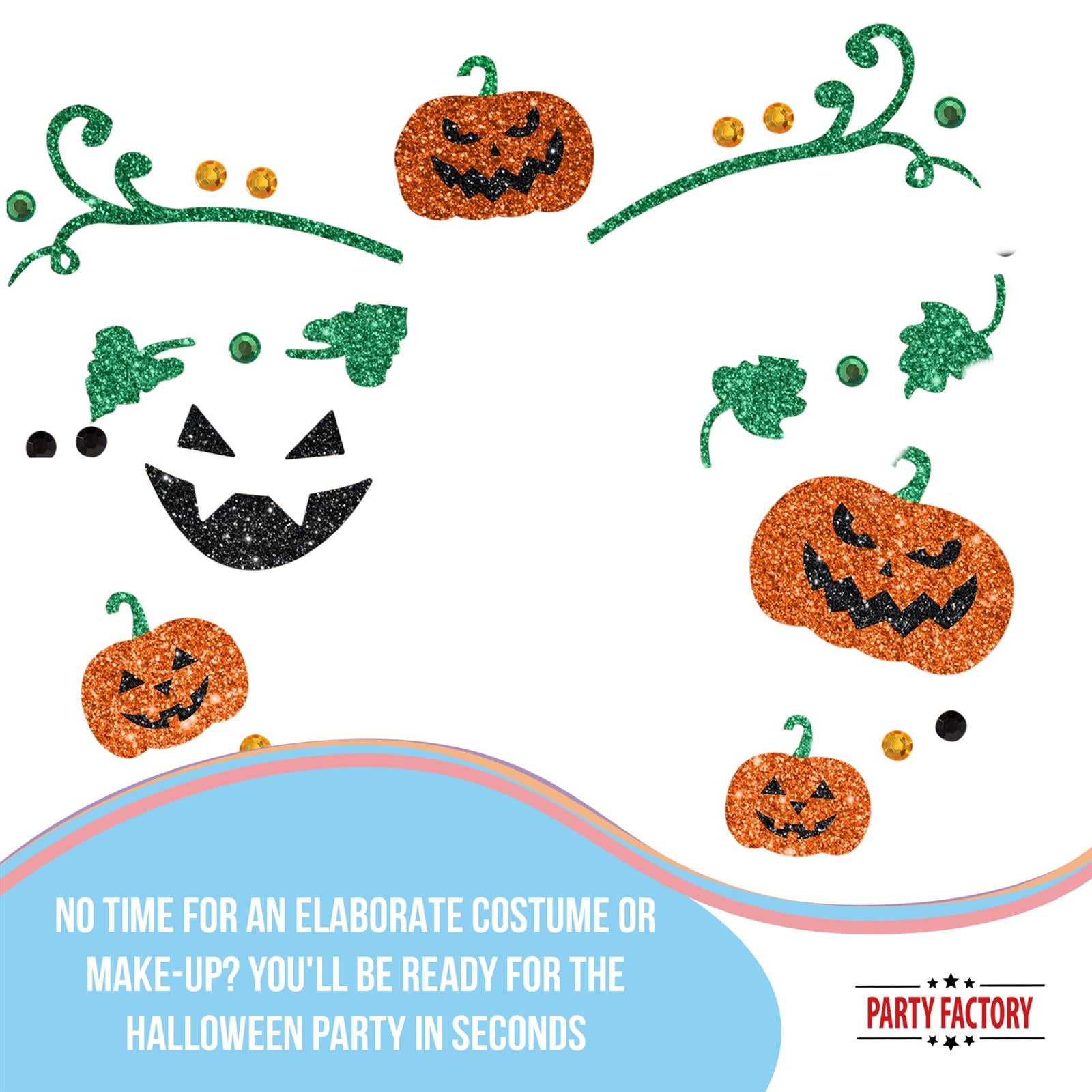 Face Tattoo pumpkin for Halloween orange green glitter 3