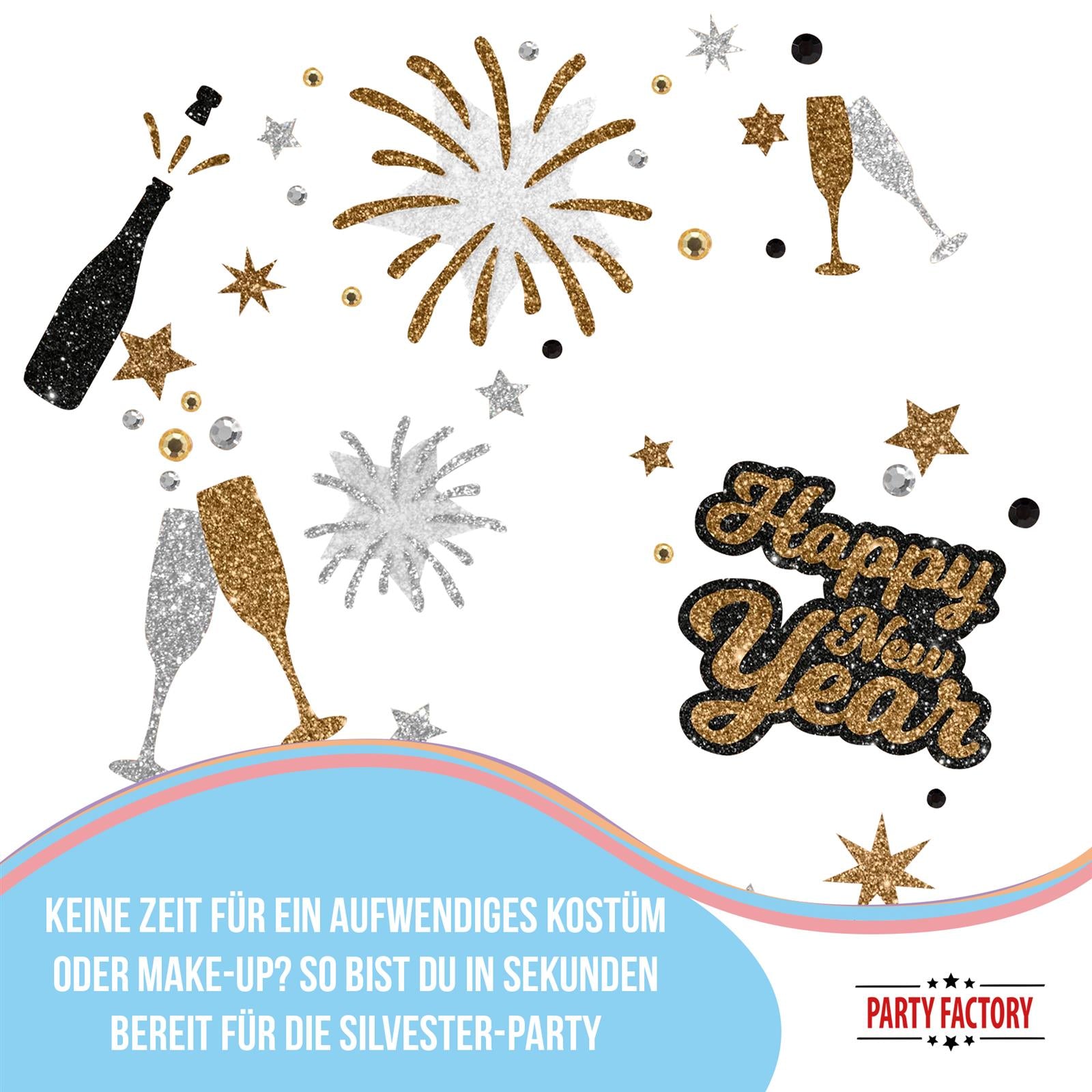 Face Tattoo Happy New Year HNY makeup alternative gold silver black glitter 3