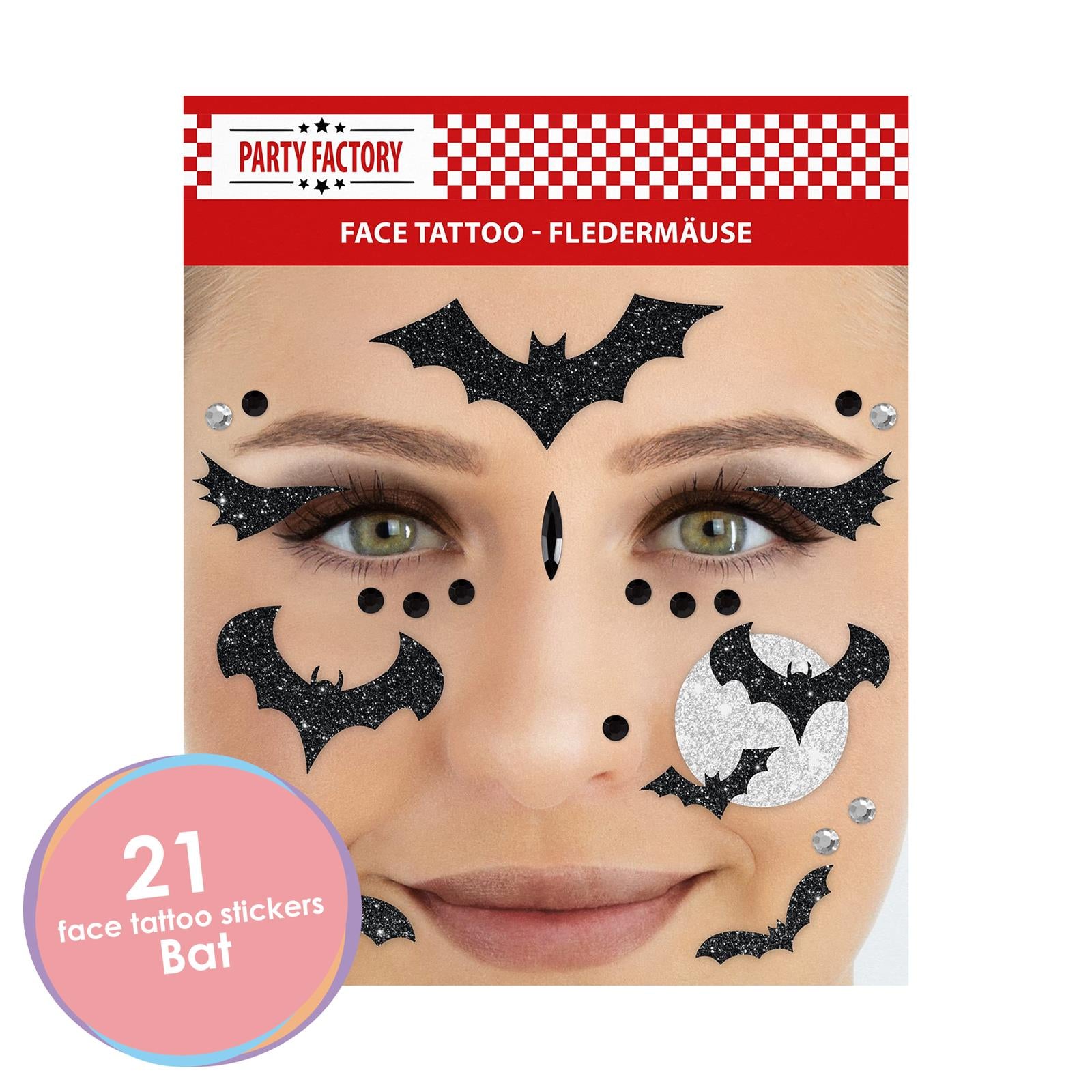 Face Tattoo bat for Halloween black silver glitter 2