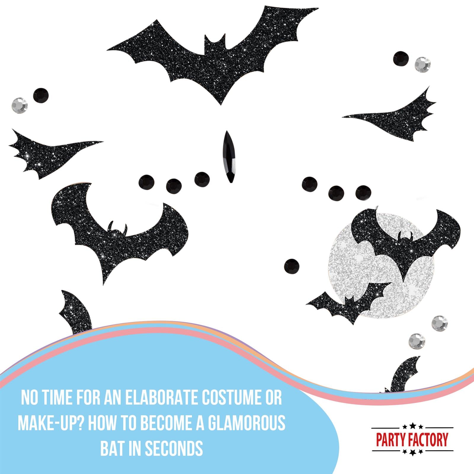 Face Tattoo bat for Halloween black silver glitter 3