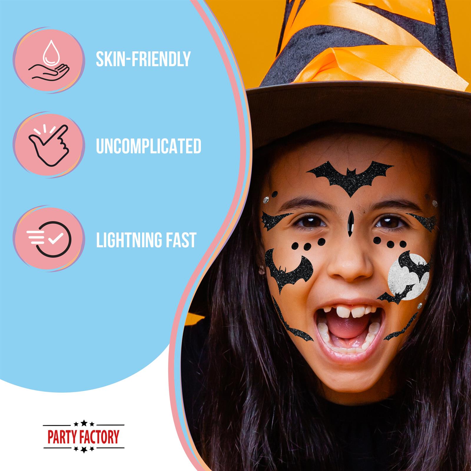 Face Tattoo bat for Halloween black silver glitter 4