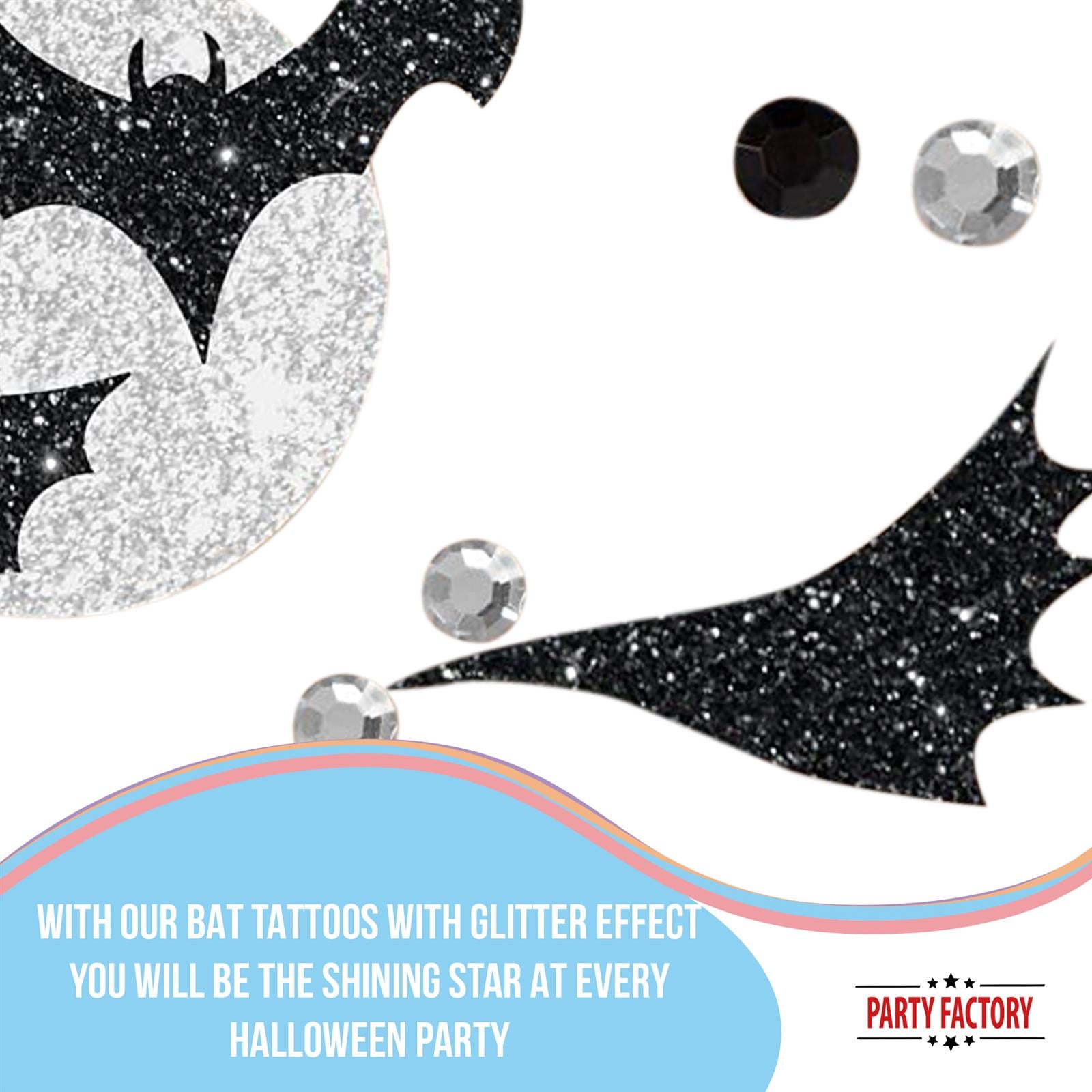 Face Tattoo bat for Halloween black silver glitter 5