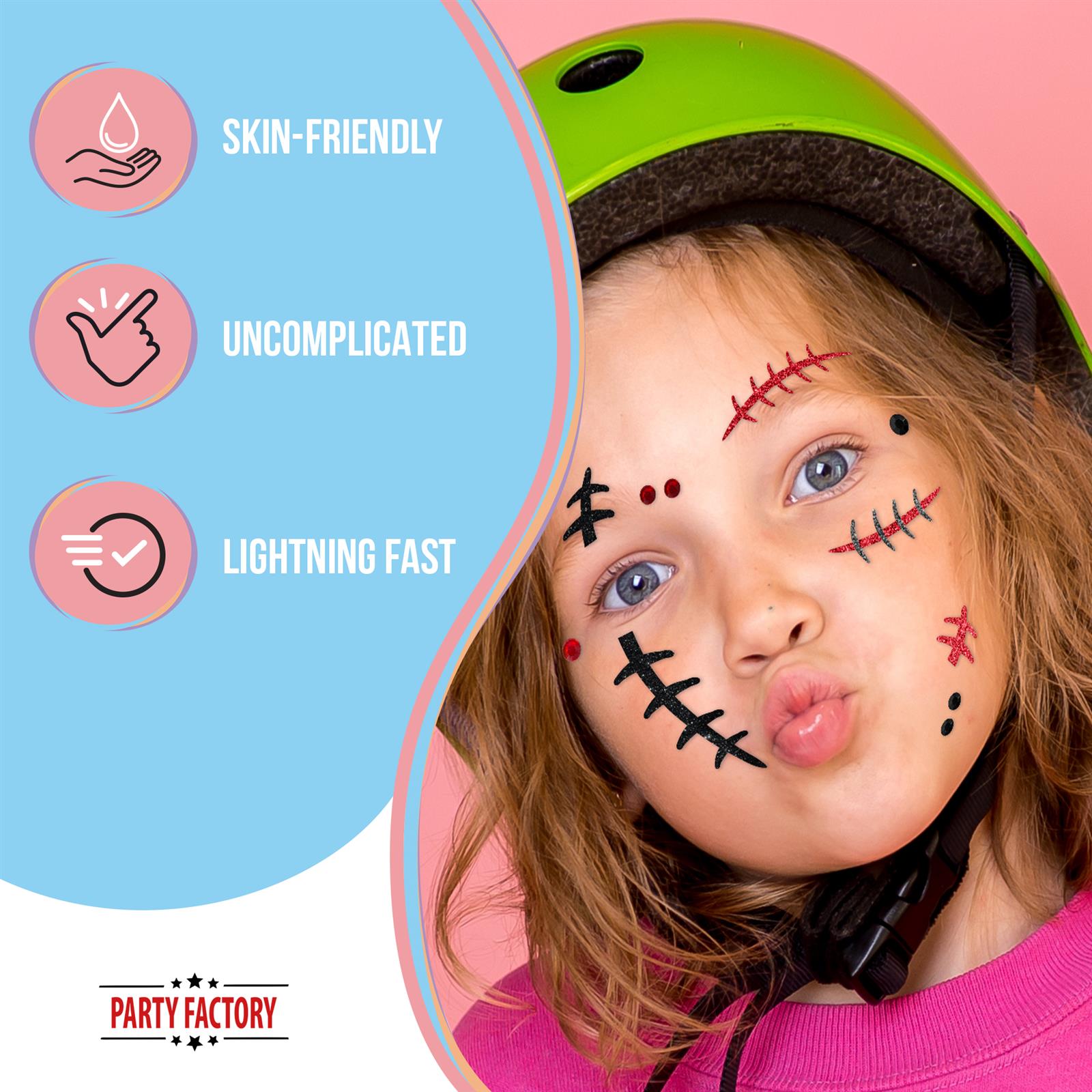 Face Tattoo scars red black silver glitter 4