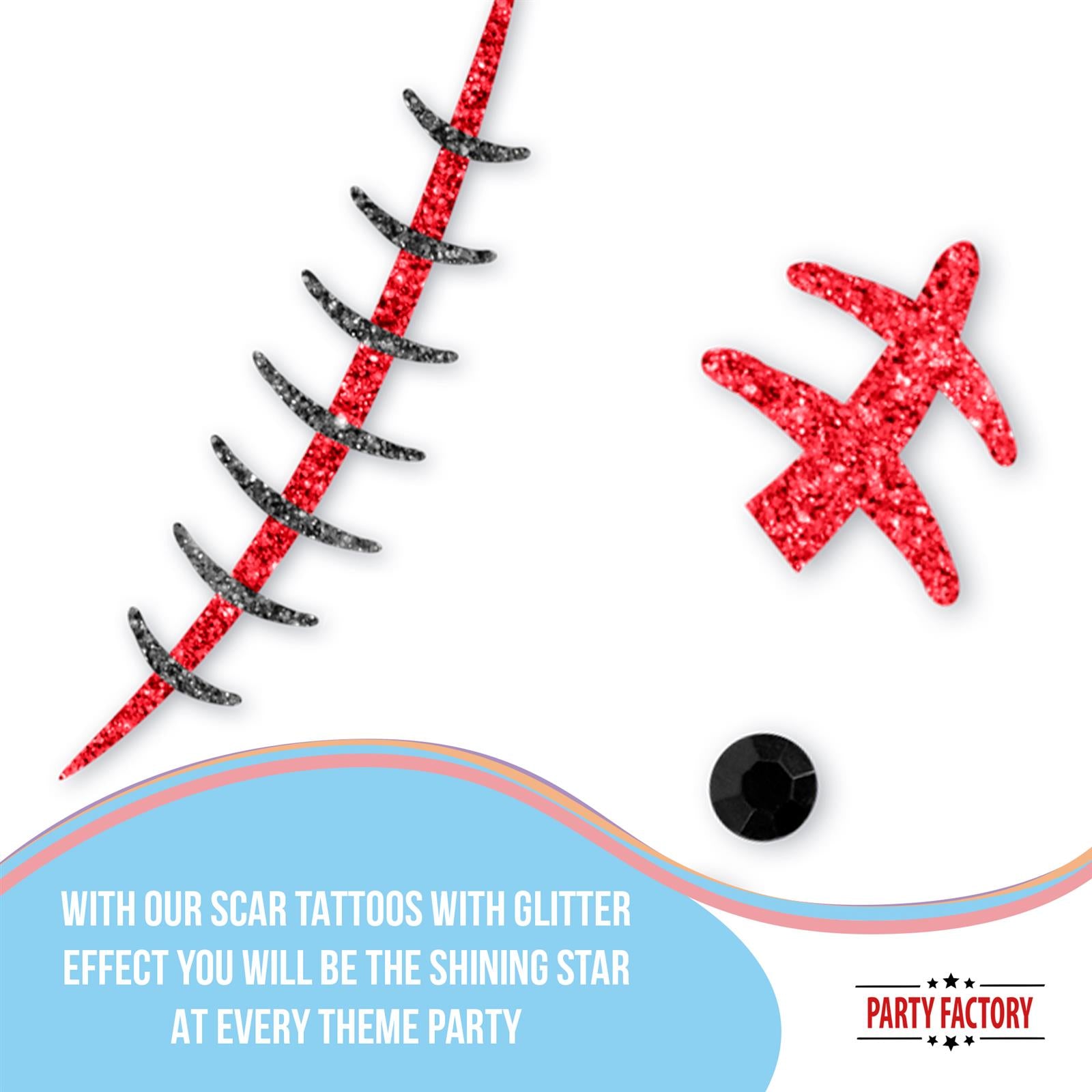Face Tattoo scars red black silver glitter 5