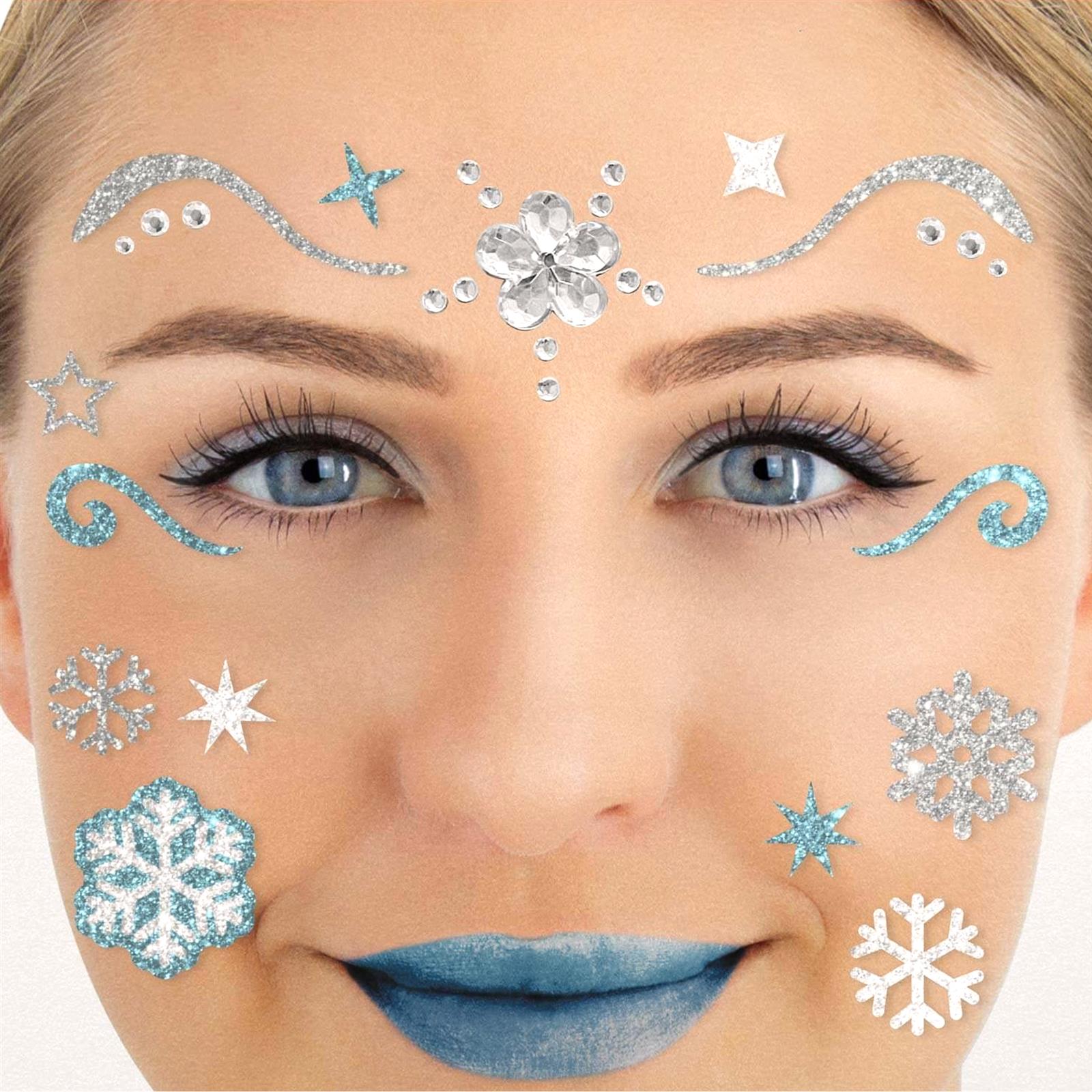 Face Tattoo ice Queen blue silver and white glitter