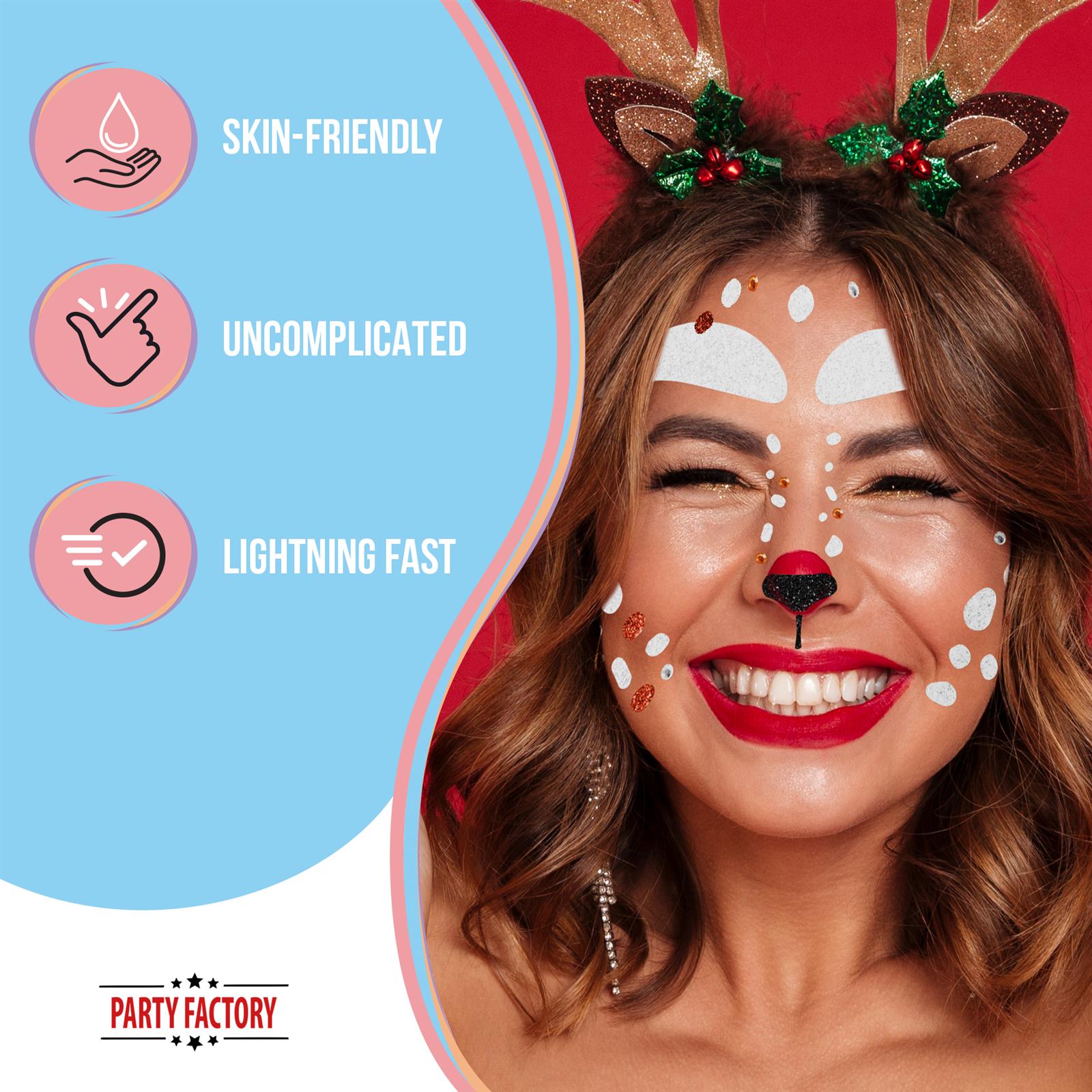 Reindeer Face Tattoo brown white and glitter perfect for Christmas 4