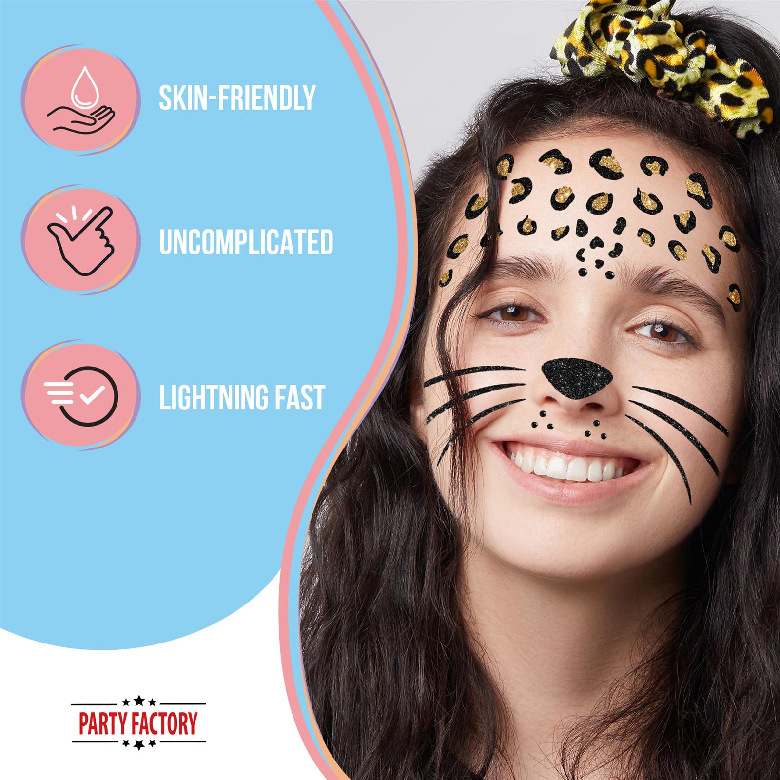 Face Tattoo leopard gold black glitter 4