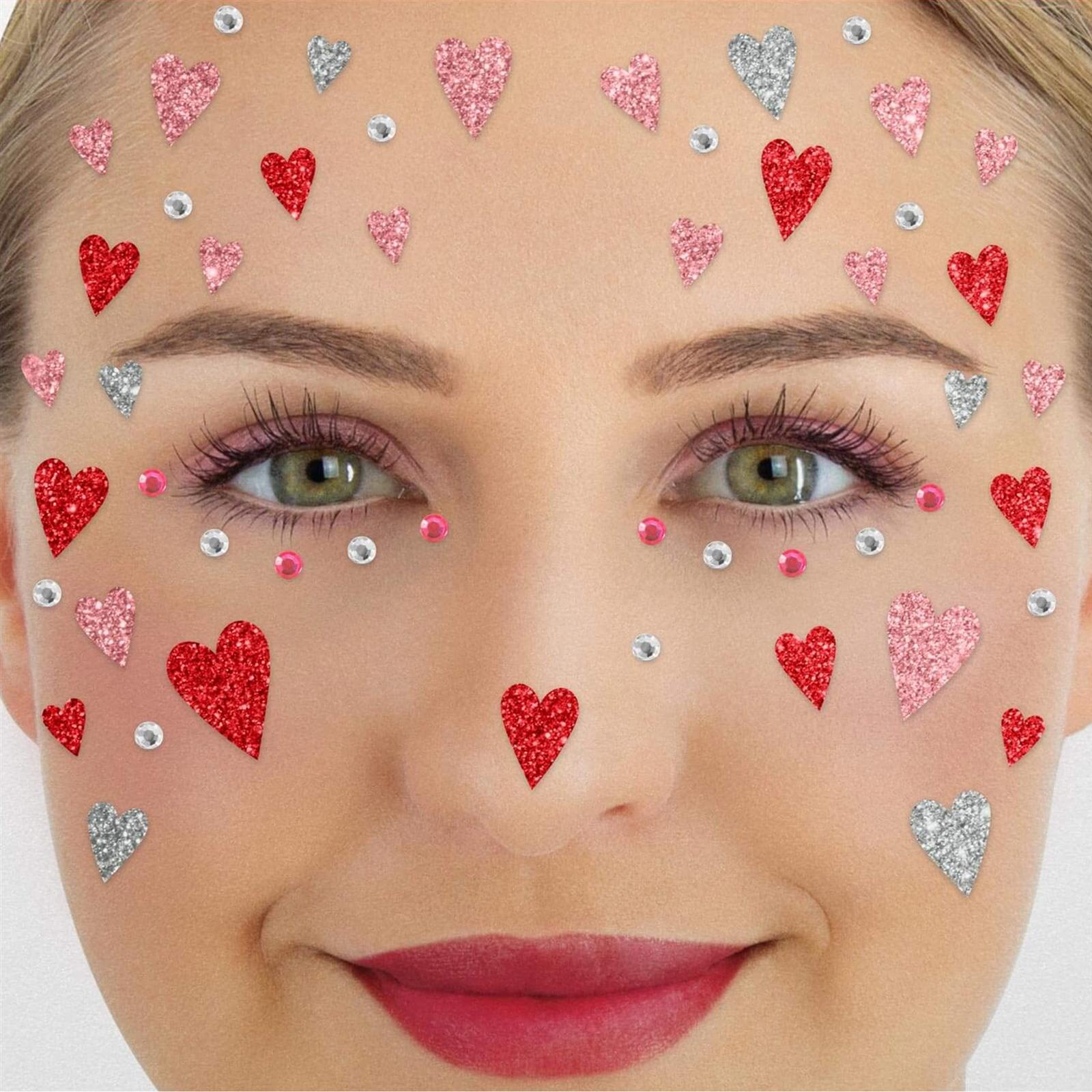 Romantic heart Face Tattoo red pink glitter