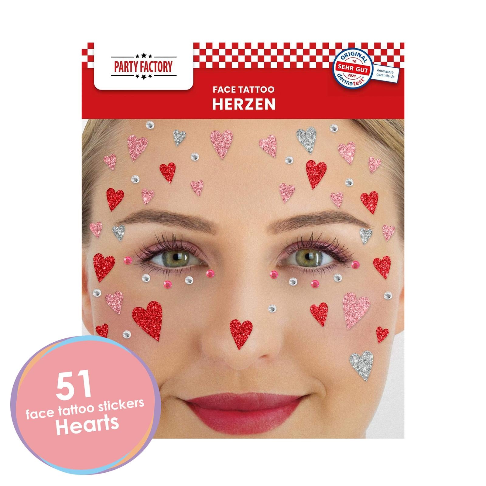Romantic heart Face Tattoo red pink glitter 2