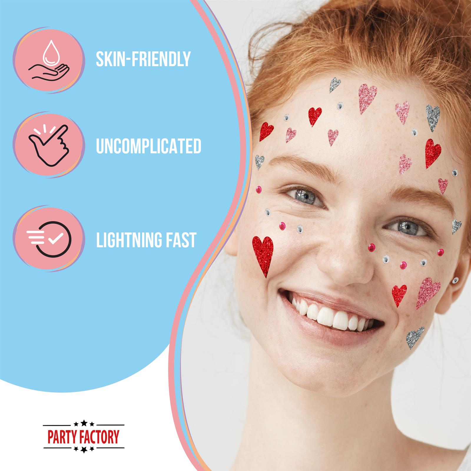 Romantic heart Face Tattoo red pink glitter 4