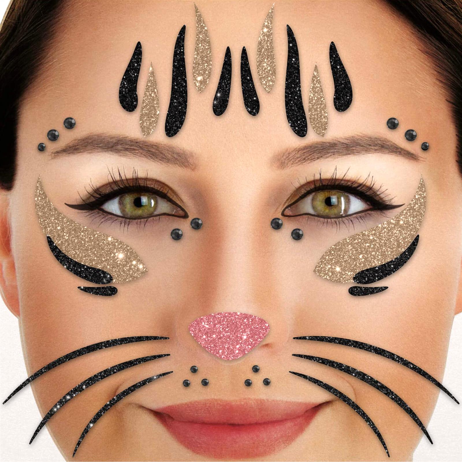 Face Tattoo cat black and gold glitter