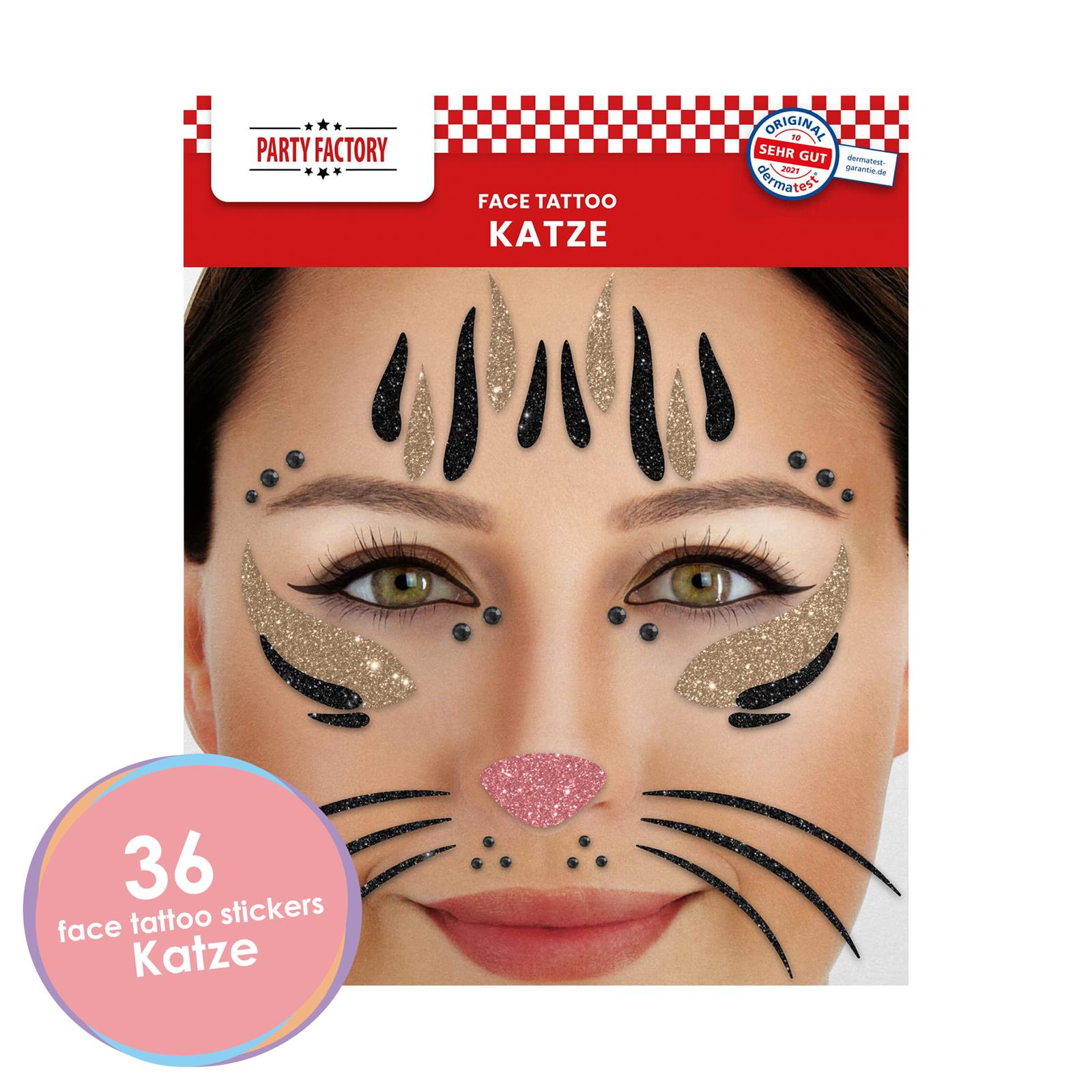 Face Tattoo cat black and gold glitter 2
