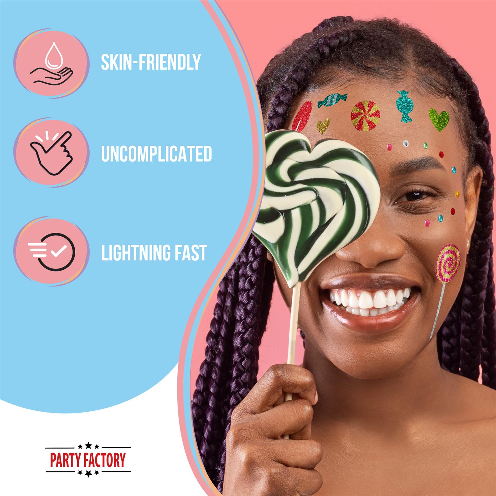 Face Tattoo candy party multicolored glitter 4