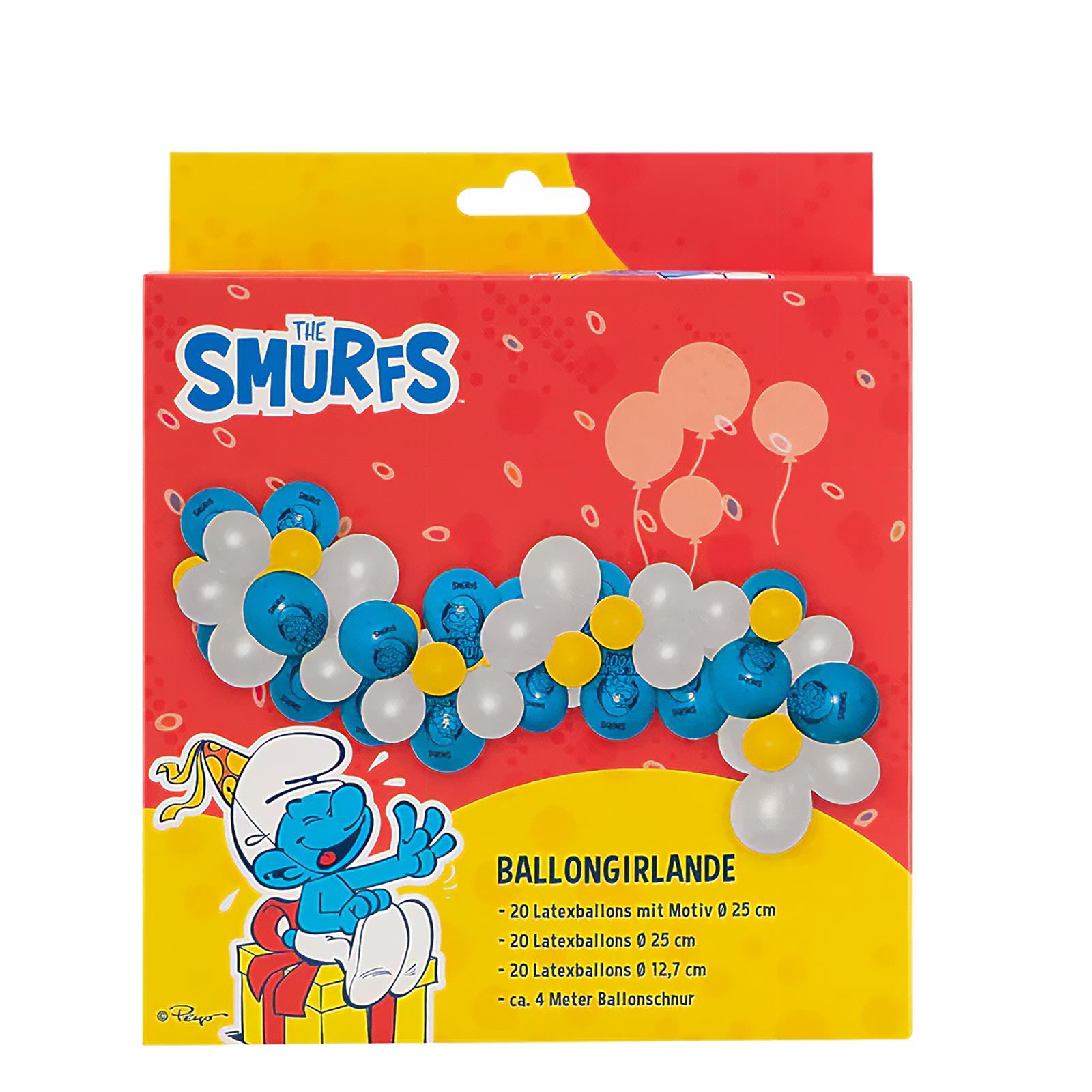Smurfs balloon garland of 60 white blue and yellow latex balloons