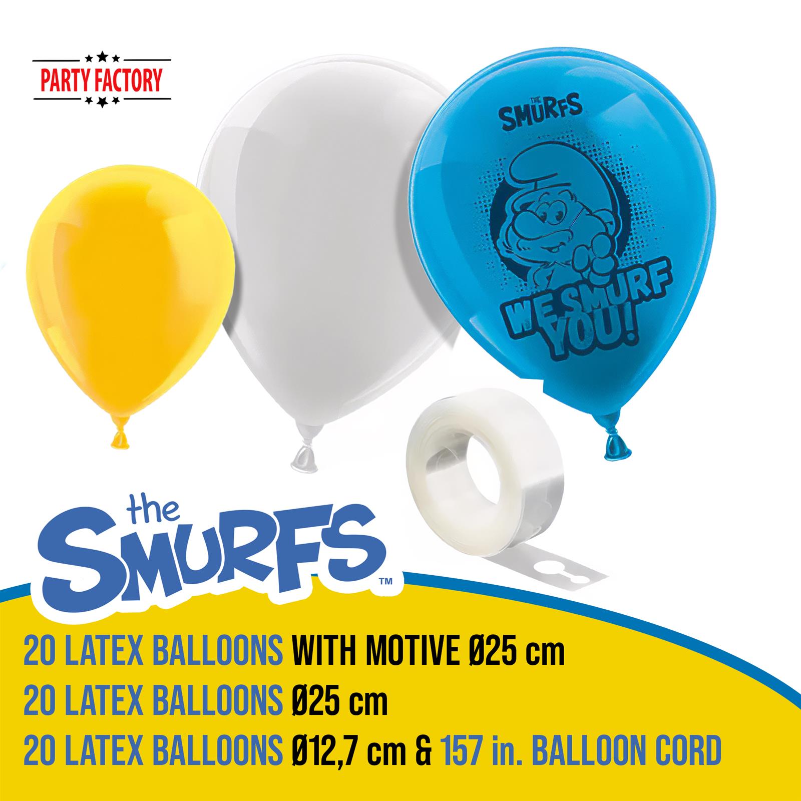 Smurfs balloon garland of 60 white blue and yellow latex balloons 3