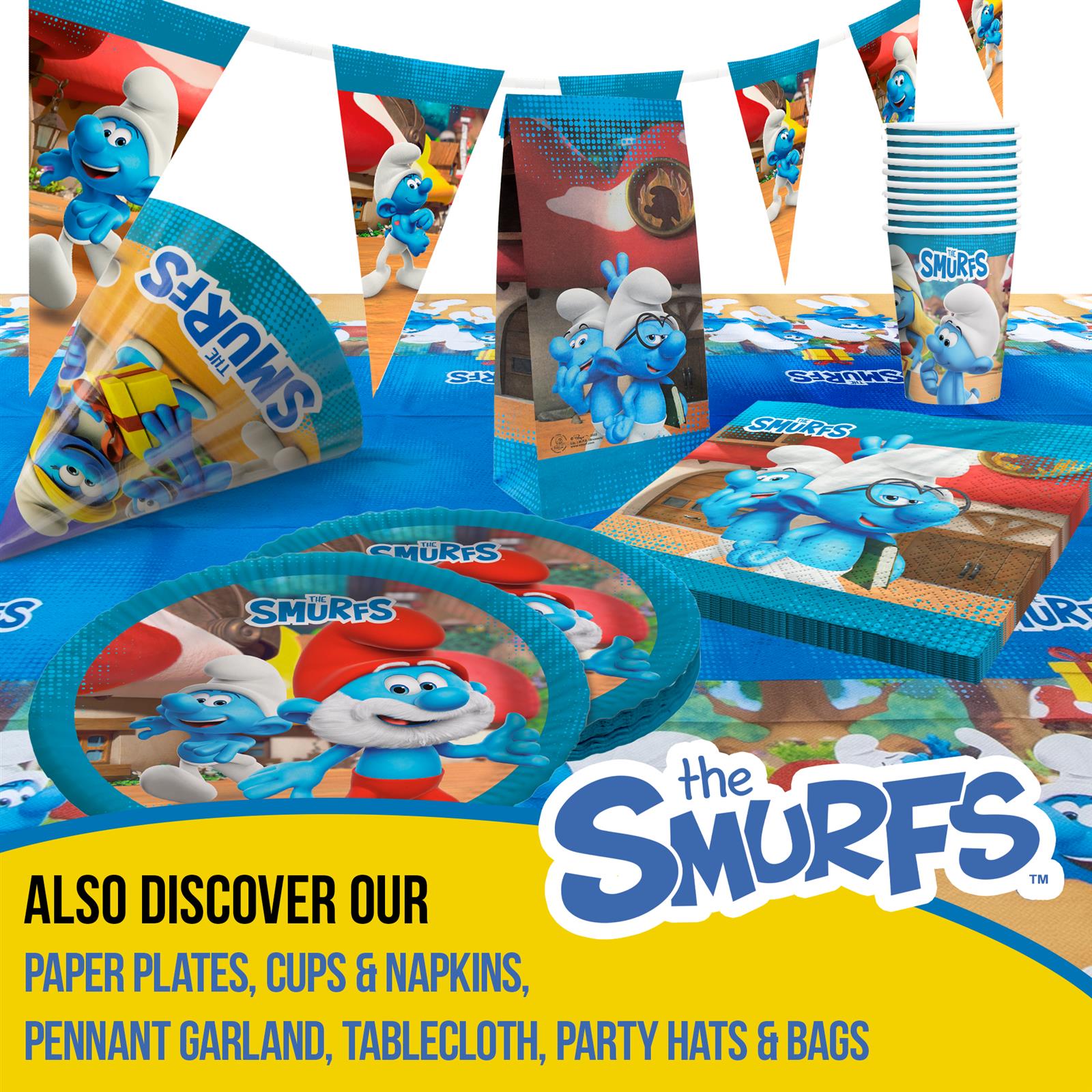 Smurfs balloon garland of 60 white blue and yellow latex balloons 5