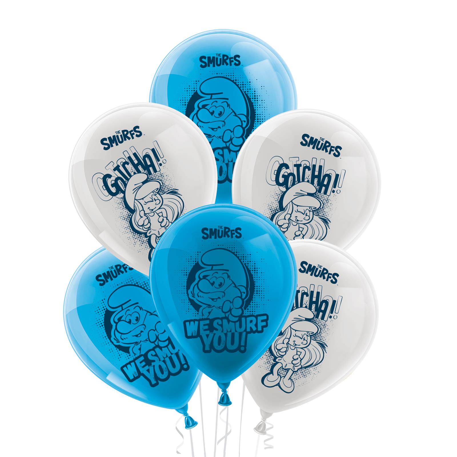 Smurfs set of 10 blue and white latex balloons