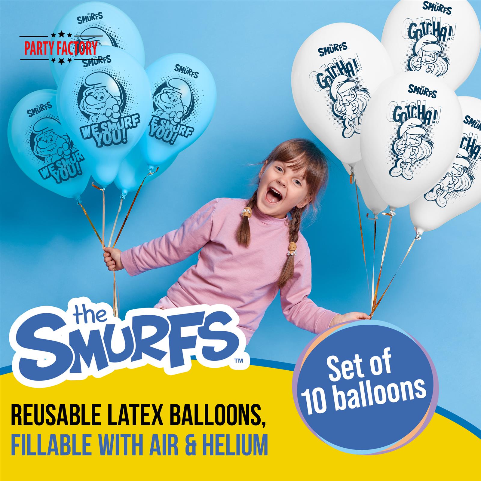 Smurfs set of 10 blue and white latex balloons 2
