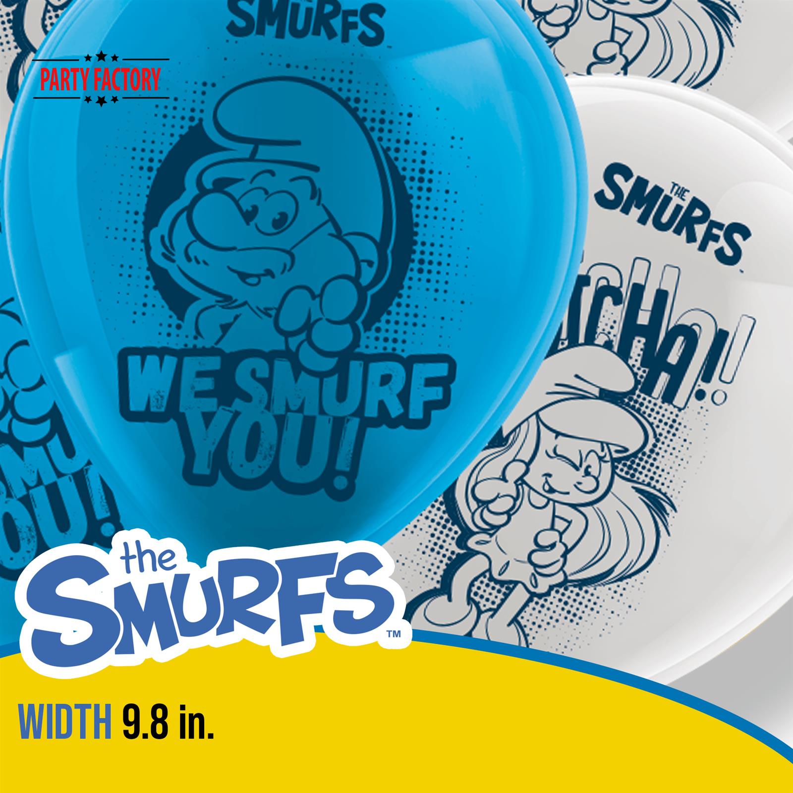 Smurfs set of 10 blue and white latex balloons 3
