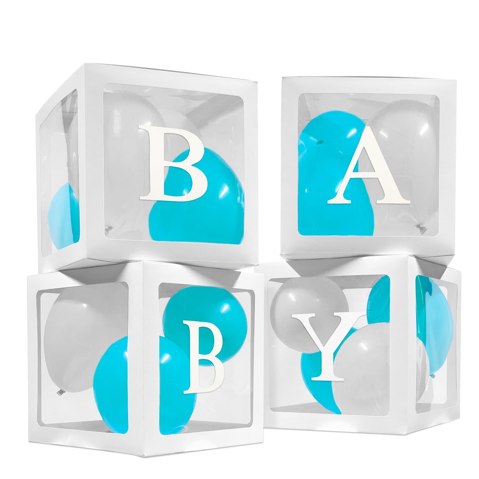 Balloon box BABY boy set of 4 incl 16 blue and white balloons