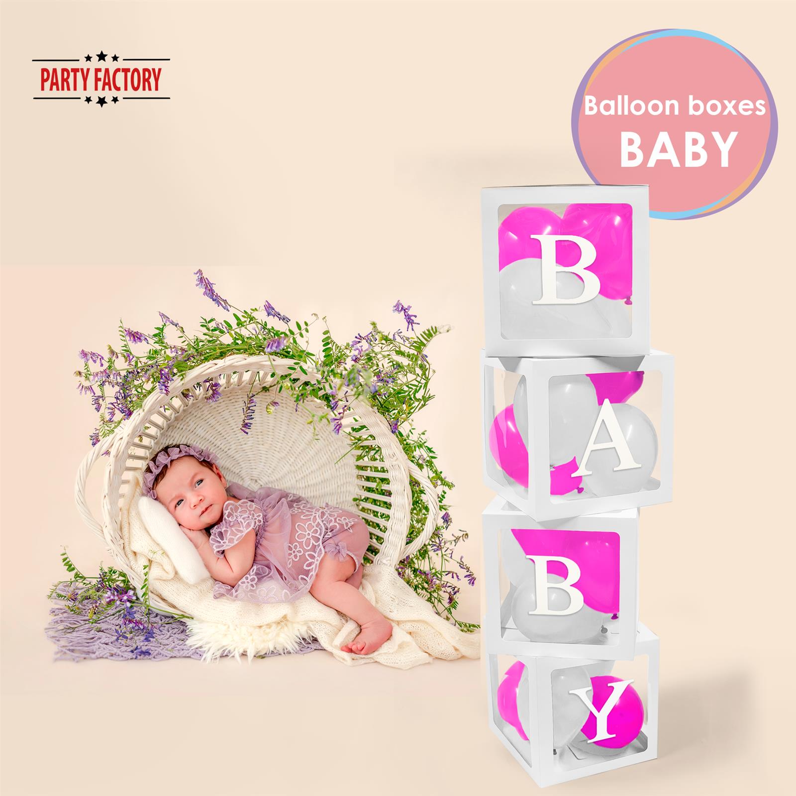 Balloon box BABY girl set of 4 incl 16 pink and white balloons 2