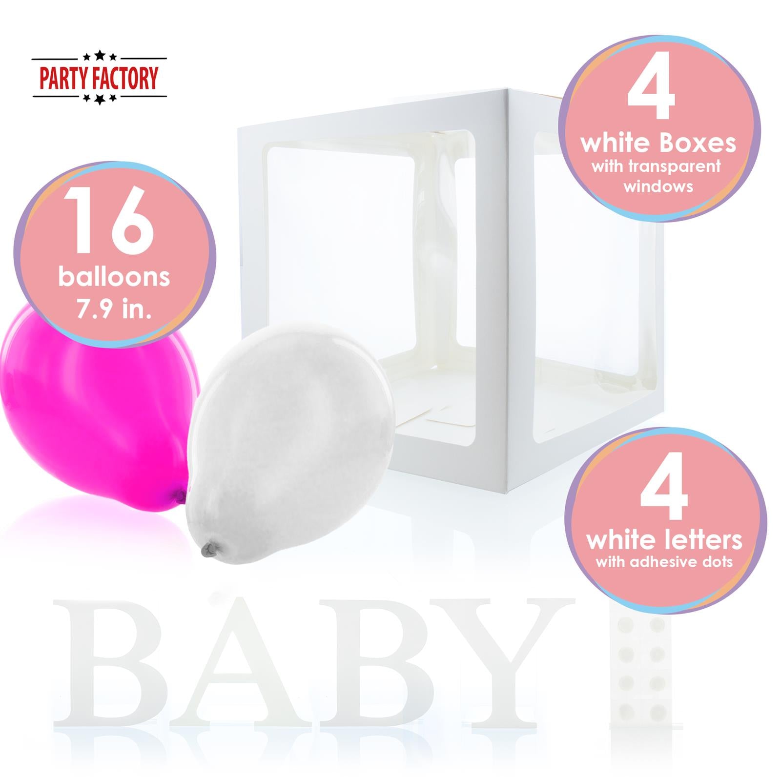 Balloon box BABY girl set of 4 incl 16 pink and white balloons 3