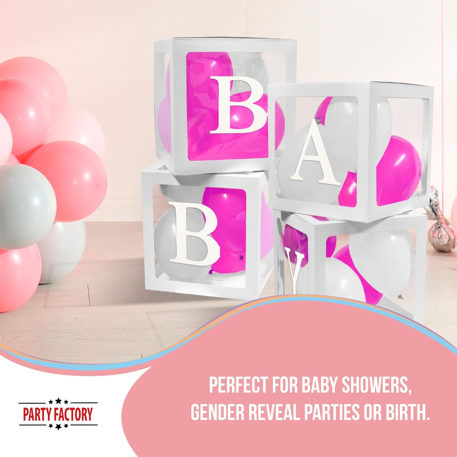 Balloon box BABY girl set of 4 incl 16 pink and white balloons 4