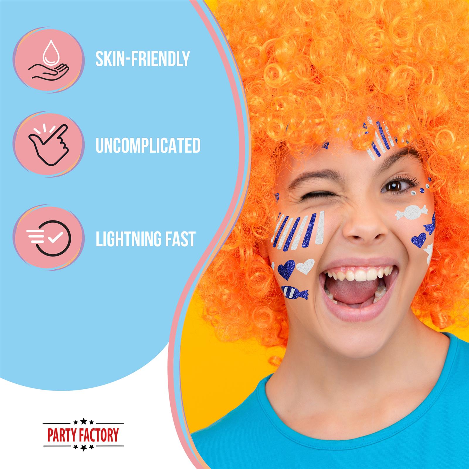 Face Tattoo clown blue white glitter 4
