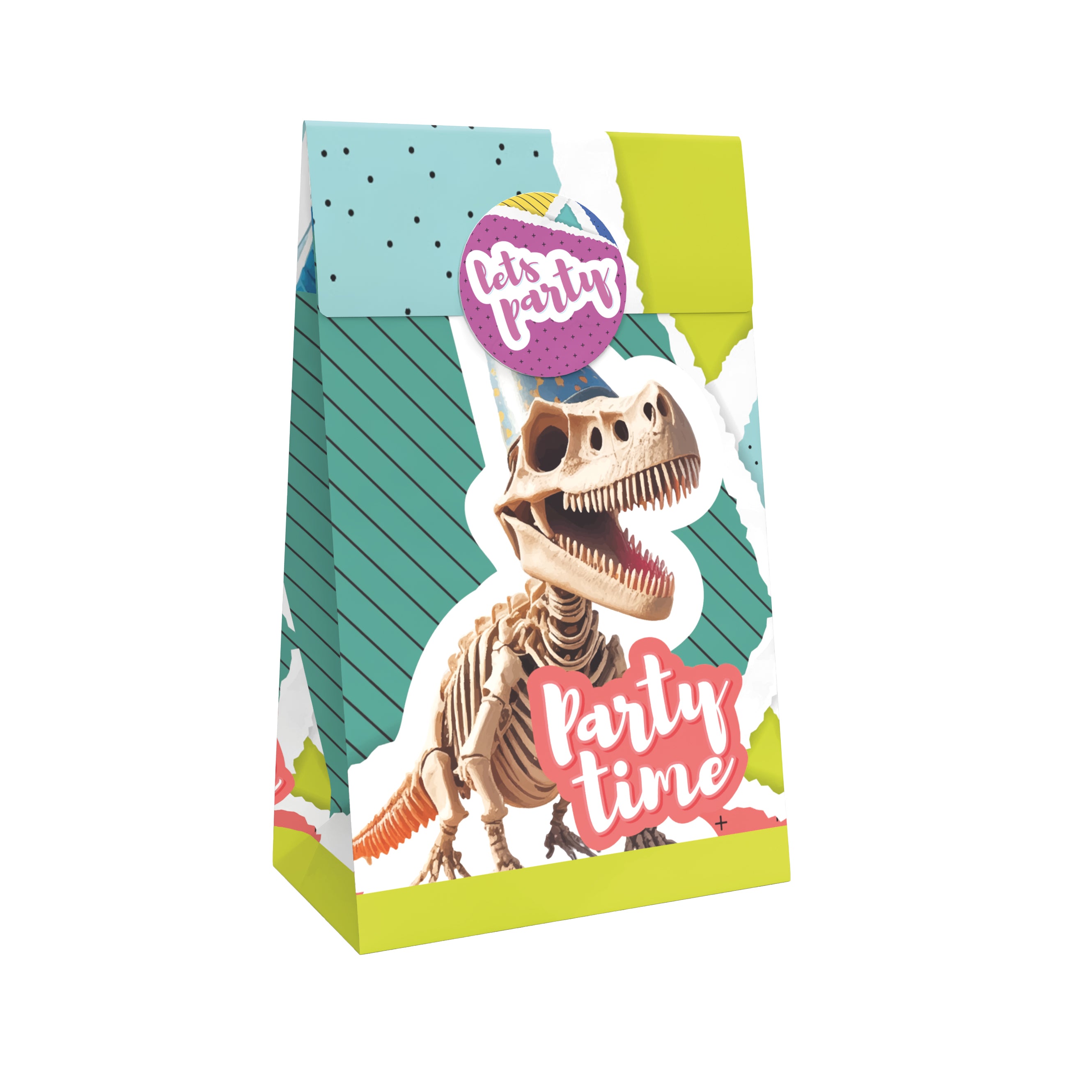 Dino skeleton gift bags multicolored 10 pack